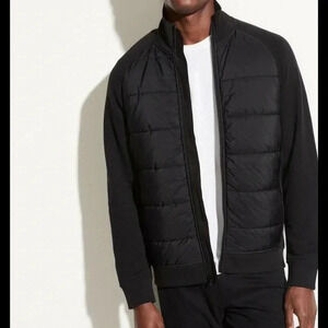 Vince quilted mixed media zip up jacket black